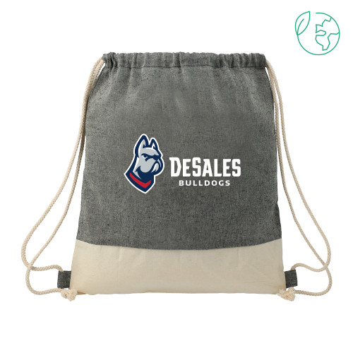  Split Recycled Cotton Natural/Black Drawstring Bag - DeSales Bulldogs w/ Bulldog Head