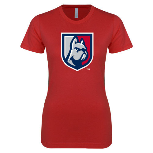  Next Level Womens Red Boyfriend Tee - Bulldog Shield