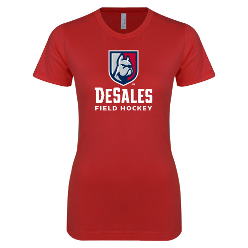  Next Level Womens Red Boyfriend Tee - Field Hockey