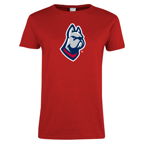  Womens Short Sleeve Red Tee - Bulldog Head