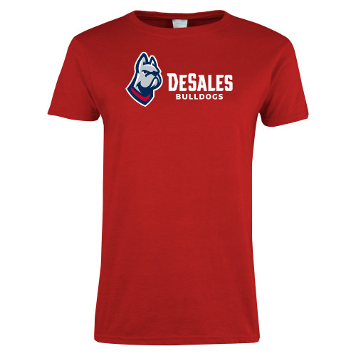  Womens Short Sleeve Red Tee - DeSales Bulldogs w/ Bulldog Head