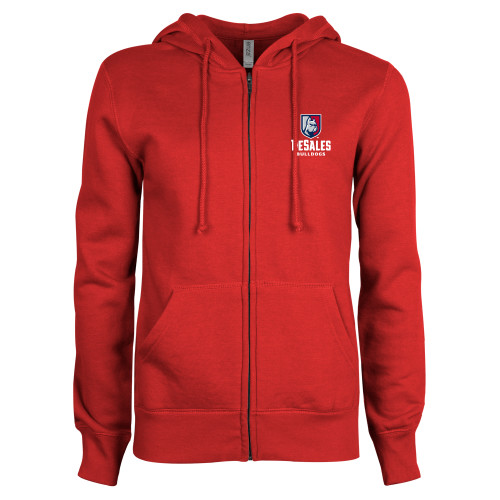  ENZA Womens Red Fleece Full Zip Hoodie - Primary Logo