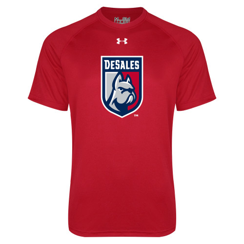  Under Armour Red Tech Tee - Desales Shield w/ Bulldog