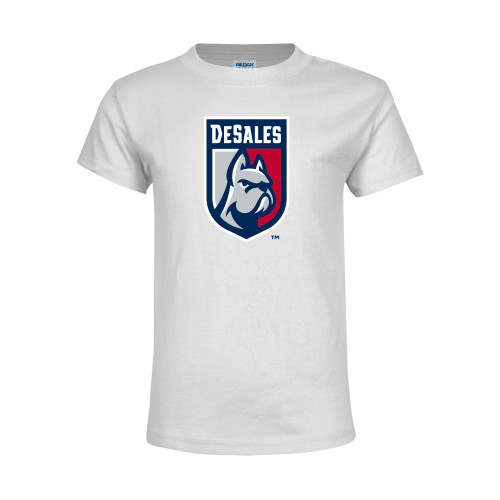  Youth White T Shirt - Desales Shield w/ Bulldog