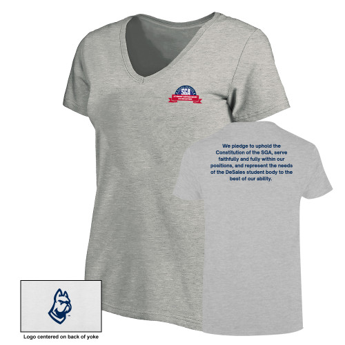  University Womens Plus Heather Grey V Neck T Shirt - DeSales Student Government Association