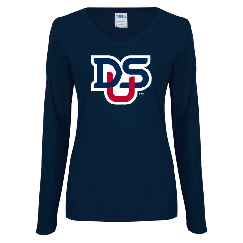  Womens Navy Long Sleeve V Neck Tee - DSU Ligature