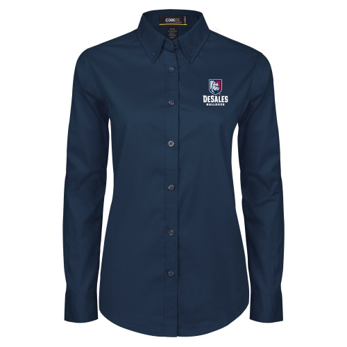  Womens Navy Twill Button Down Long Sleeve  - Primary Logo