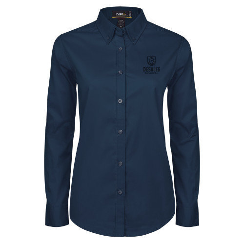  Womens Navy Twill Button Down Long Sleeve  - Primary Logo