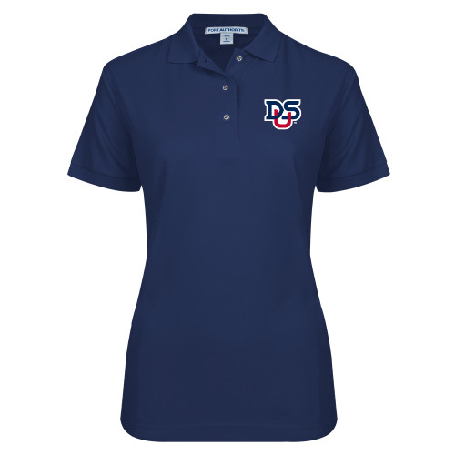  Womens Silk Touch Navy Pique Polo - DSU Ligature
