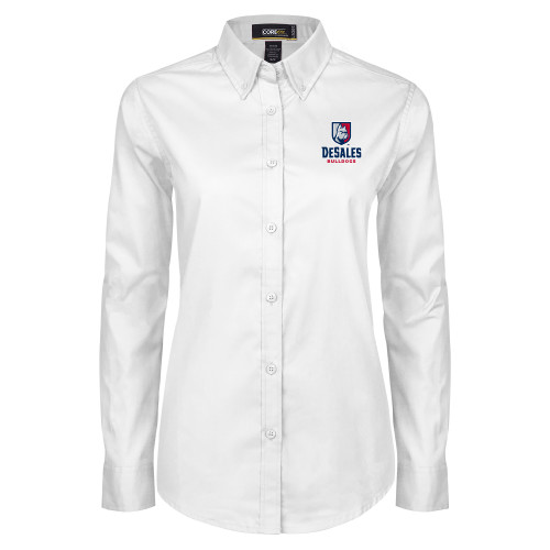  Womens White Twill Button Down Long Sleeve - Primary Logo