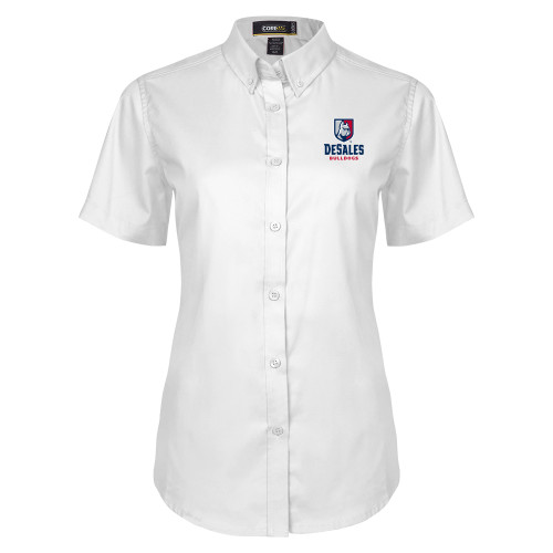  Womens White Twill Button Up Short Sleeve - Primary Logo