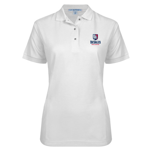  Womens Silk Touch White Pique Polo - Primary Logo
