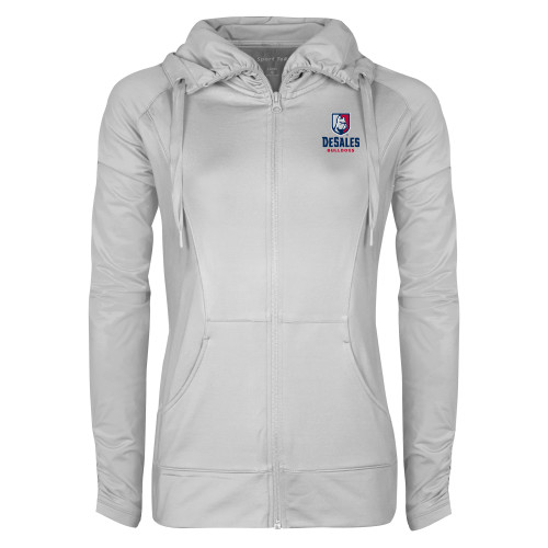  Womens White Sport Wick Stretch Full Zip Jacket - Primary Logo