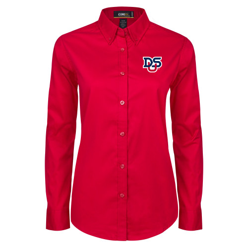  Womens Red Twill Button Down Long Sleeve  - DSU Ligature