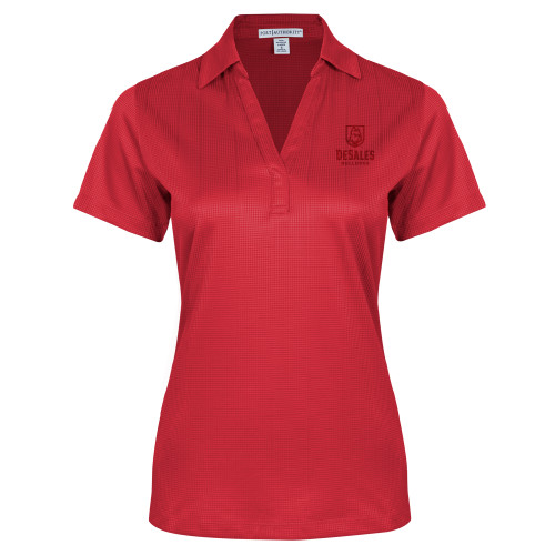  Womens Red Performance Fine Jacquard Polo - Primary Logo