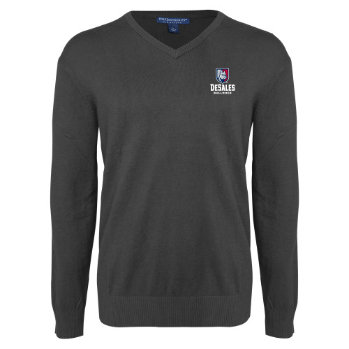  Charcoal Heather VNeck Sweater - Primary Logo