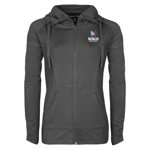  Womens Charcoal Sport Wick Stretch Full Zip Jacket - Primary Logo