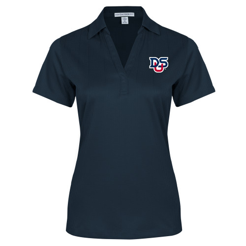  Womens Navy Performance Fine Jacquard Polo - DSU Ligature