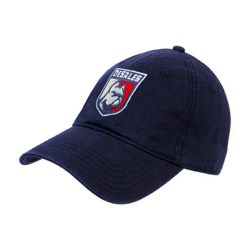  Navy Unstructured Adjustable Low Profile Hat - Desales Shield w/ Bulldog