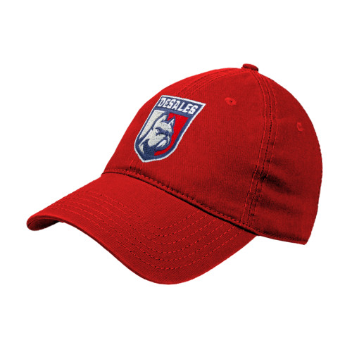 Red Unstructured Adjustable Low Profile Hat - Desales Shield w/ Bulldog