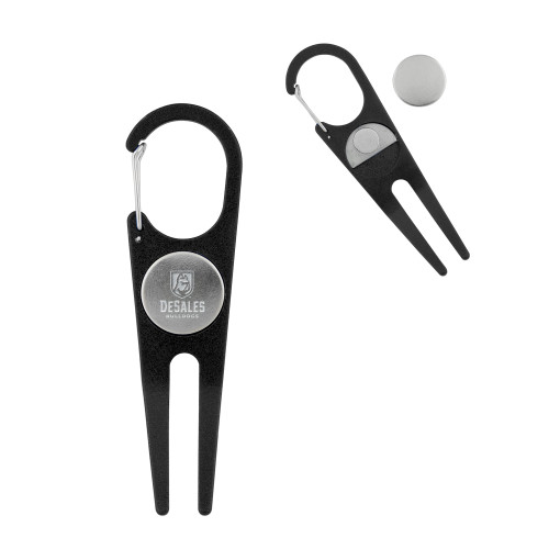  Black Aluminum Divot Tool/Ball Marker - Primary Logo Engraved