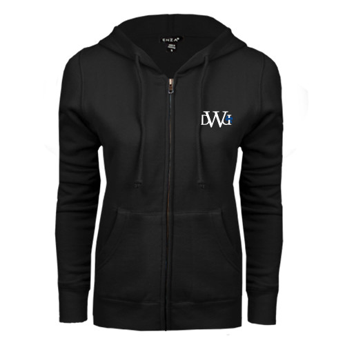 Dakota Wesleyan ENZA Womens Black Fleece Full Zip Hoodie