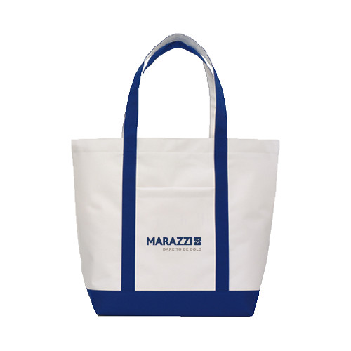 Contender White/Navy Canvas Tote-Marazzi Logo w/Tagline