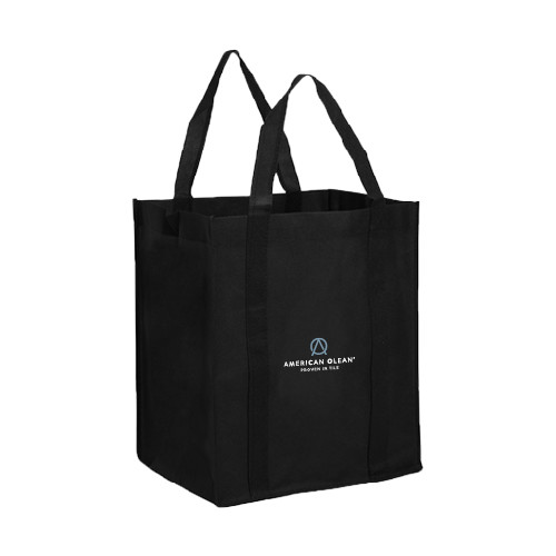 Non Woven Black Grocery Tote-American Olean w/Tagline