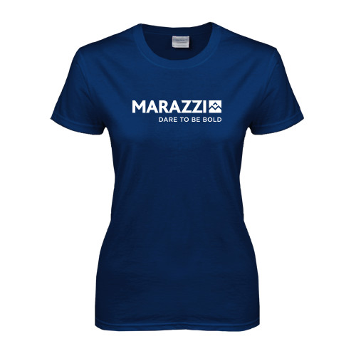 Womens Short Sleeve Navy Tee-Marazzi Logo w/Tagline