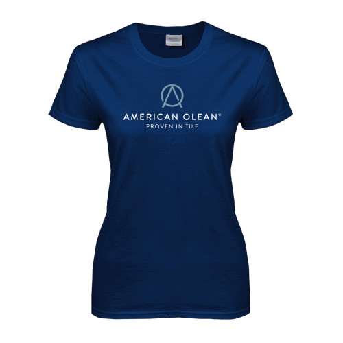 Womens Short Sleeve Navy Tee-American Olean w/Tagline