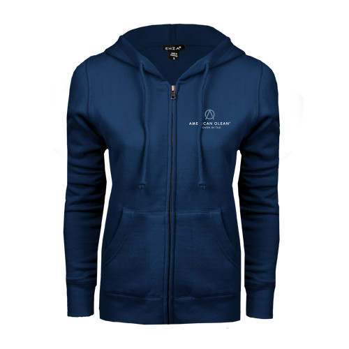 ENZA Womens Navy Fleece Full Zip Hoodie-American Olean w/Tagline