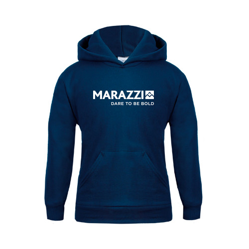 Youth Navy Fleece Hoodie-Marazzi Logo w/Tagline