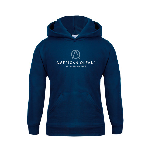 Youth Navy Fleece Hoodie-American Olean w/Tagline