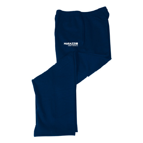 Navy Fleece Open Bottom Pant-Marazzi Logo w/Tagline