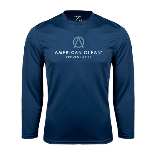 Navy Performance Long Sleeve Shirt-American Olean w/Tagline