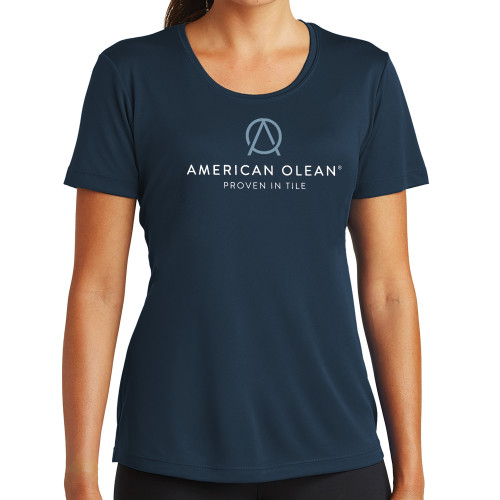Womens Navy Performance Tee-American Olean w/Tagline