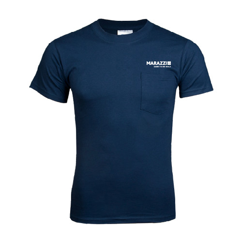 Navy T-Shirt w/Pocket-Marazzi Logo w/Tagline
