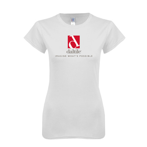 Next Level Womens White Boyfriend Tee-Daltile Stacked Logo w/Tagline