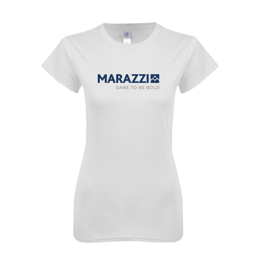 Next Level Womens White Boyfriend Tee-Marazzi Logo w/Tagline