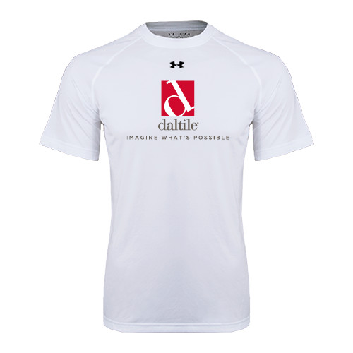 Under Armour White Tech Tee-Daltile Stacked Logo w/Tagline
