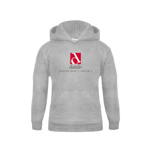 Youth Grey Fleece Hood-Daltile Stacked Logo w/Tagline
