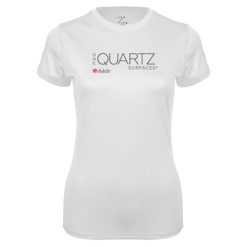 Womens White Performance Tee-ONE Quartz Vertical
