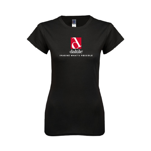 Next Level Womens Black Boyfriend Tee-Daltile Stacked Logo w/Tagline