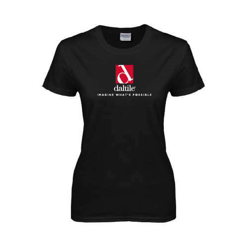 Womens Black Short Sleeve Tee-Daltile Stacked Logo w/Tagline