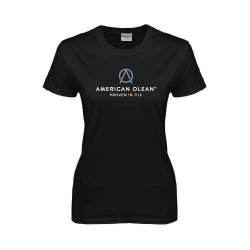Womens Black Short Sleeve Tee-American Olean w/Tagline