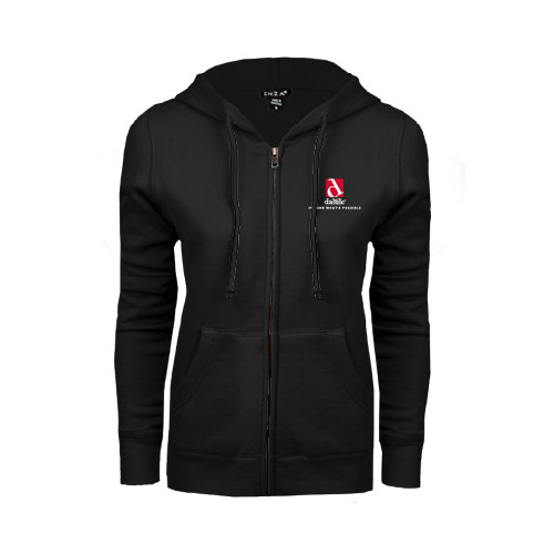 ENZA Womens Black Fleece Full Zip Hoodie-Daltile Stacked Logo w/Tagline