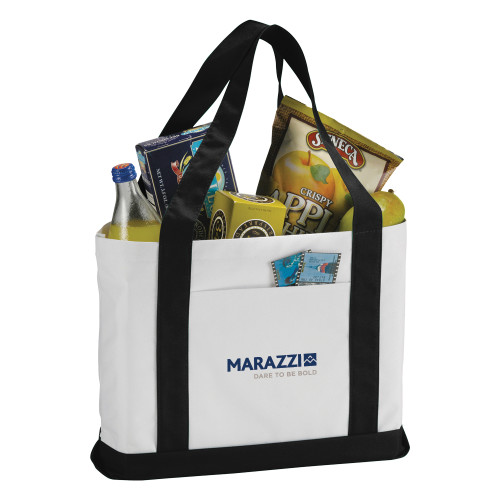 Contender White/Black Canvas Tote-Marazzi Logo w/Tagline