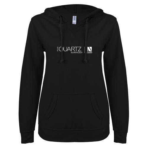 ENZA Womens Black V Notch Raw Edge Fleece Hoodie-ONE Quartz Horizontal