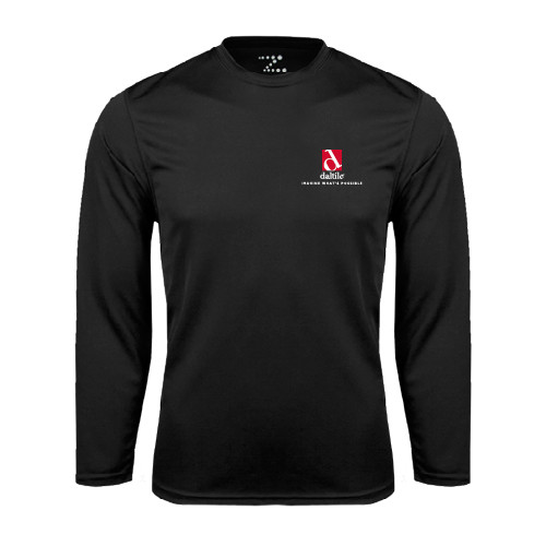 Black Performance Long Sleeve Shirt-Daltile Stacked Logo w/Tagline