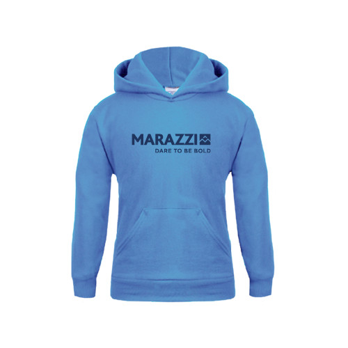 Youth Light Blue Fleece Hoodie-Marazzi Logo w/Tagline